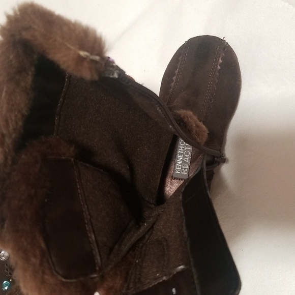 Kenneth Cole Reaction Leather Suede Brown Boots with Gems/Jewels Embellishments - Picture 9 of 11